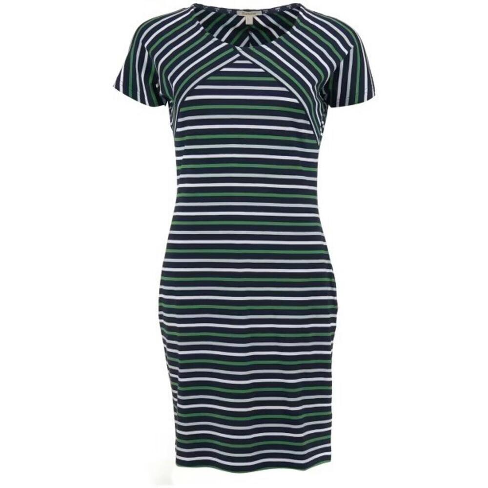Barbour Littlehampton Dress Striped Jersey Short Sleeve Size 6 Navy Blue Green - Picture 1 of 9